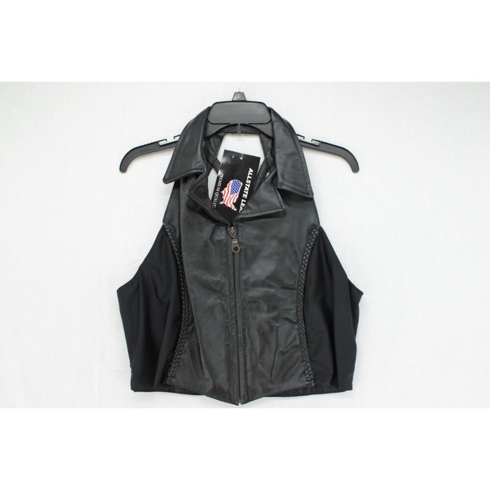Allstate halter top vest women's 3XL Black Leather Biker Sexy Steampunk Villain